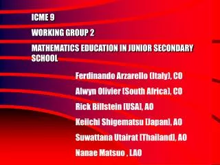 ICME 9 WORKING GROUP 2 MATHEMATICS EDUCATION IN JUNIOR SECONDARY SCHOOL