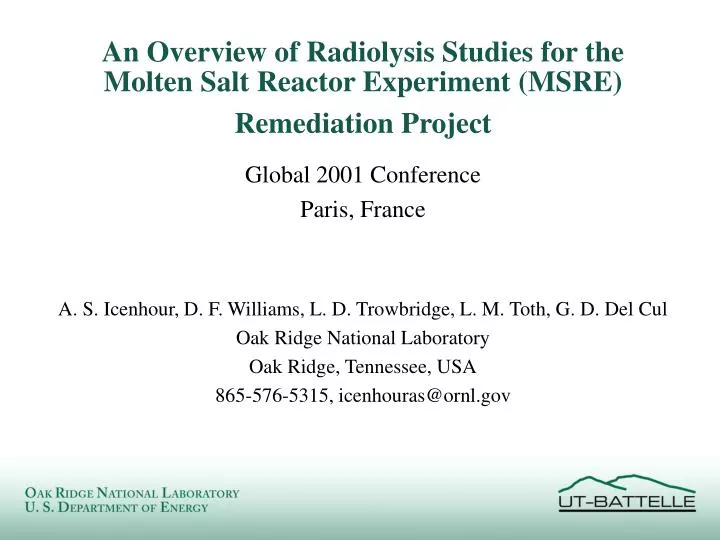 an overview of radiolysis studies for the molten salt reactor experiment msre remediation project