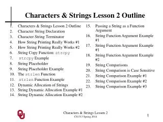 Characters &amp; Strings Lesson 2 Outline