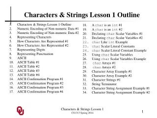 Characters &amp; Strings Lesson 1 Outline