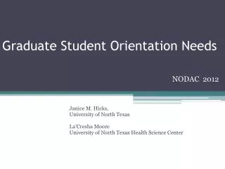 Graduate Student Orientation Needs