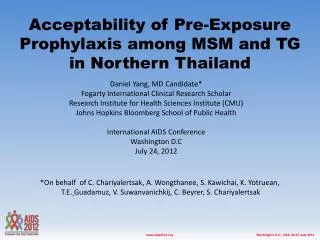 Acceptability of Pre-Exposure Prophylaxis among MSM and TG in Northern Thailand
