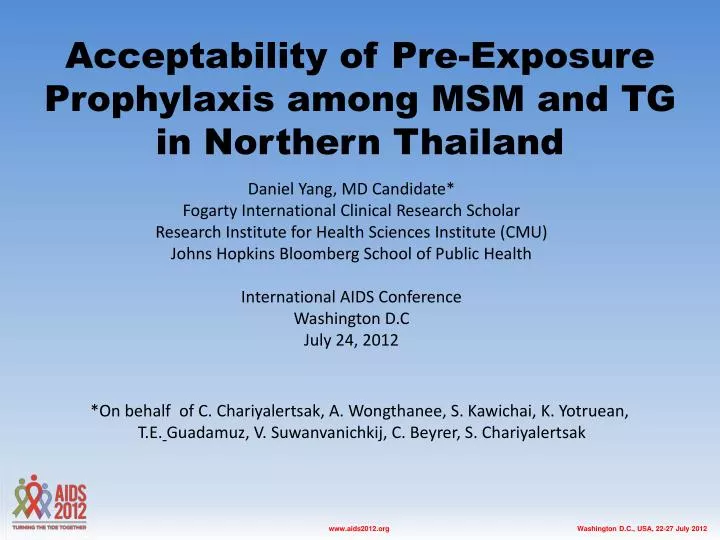 acceptability of pre exposure prophylaxis among msm and tg in northern thailand