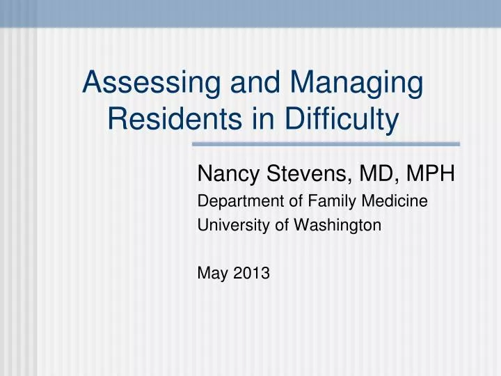 assessing and managing residents in difficulty