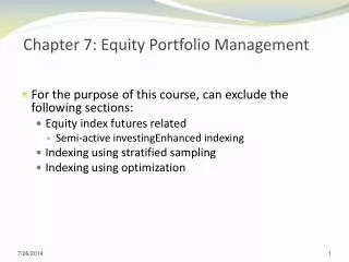 Chapter 7: Equity Portfolio Management