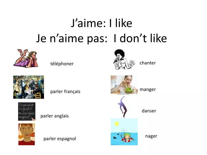 j aime i like je n aime pas i don t like