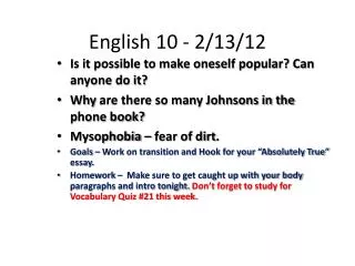 English 10 - 2/13/12