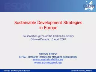 Sustainable Development Strategies in Europe Presentation given at the Carlton University