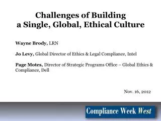 Wayne Brody, LRN Jo Levy, Global Director of Ethics &amp; Legal Compliance, Intel