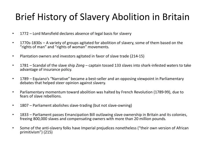 brief history of slavery abolition in britain