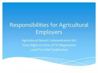 Responsibilities for Agricultural Employers
