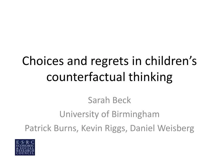 choices and regrets in children s counterfactual thinking