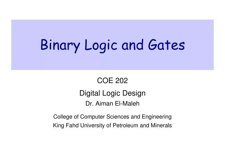 binary logic and gates