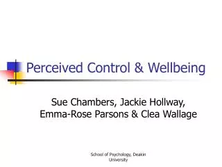 Perceived Control &amp; Wellbeing