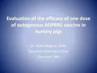 Evaluation of the efficacy of one dose of autogenous MJPRRS vaccine in nursery pigs