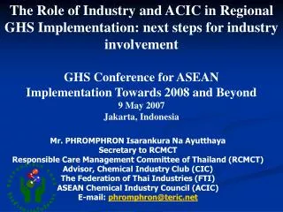 The Role of Industry and ACIC in Regional GHS Implementation: next steps for industry involvement