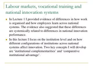 Labour markets, vocational training and national innovation systems