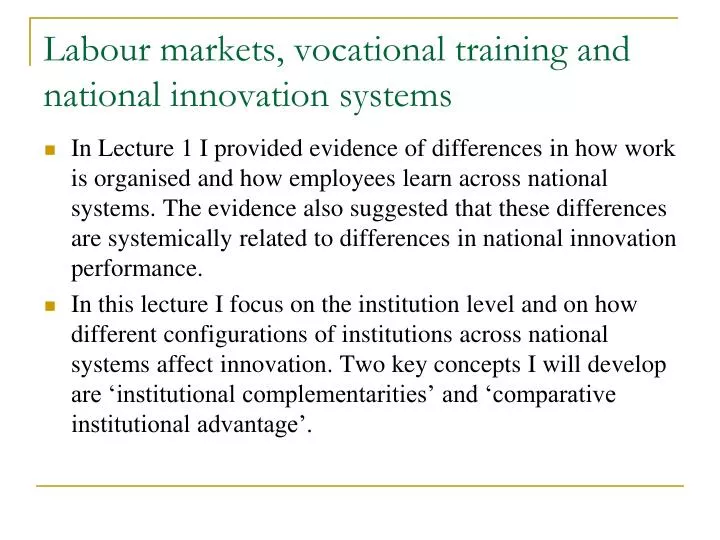 labour markets vocational training and national innovation systems