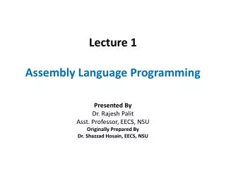 Lecture 1 Assembly Language Programming