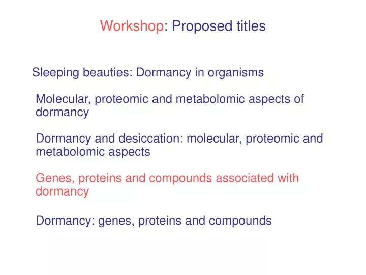 workshop proposed titles