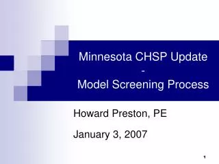 Minnesota CHSP Update - Model Screening Process