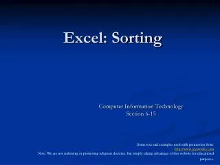 Excel: Sorting
