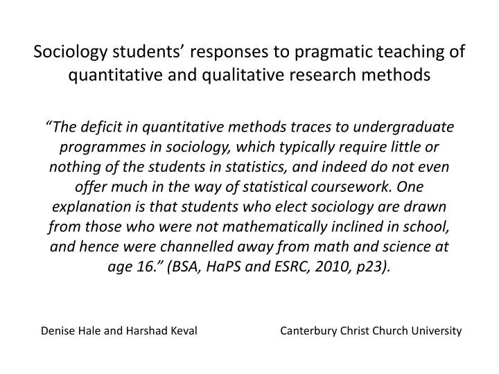sociology students responses to pragmatic teaching of quantitative and qualitative research methods