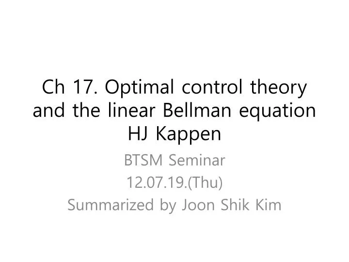 ch 17 optimal control theory and the linear bellman equation hj kappen