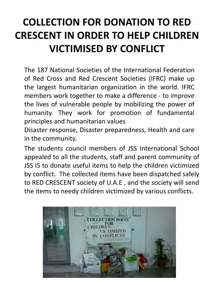 collection for donation to red crescent in order to help children victimised by conflict