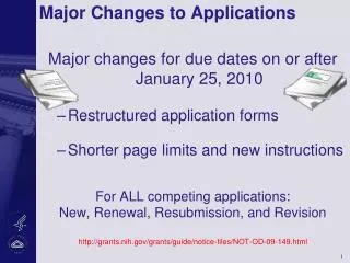 Major Changes to Applications