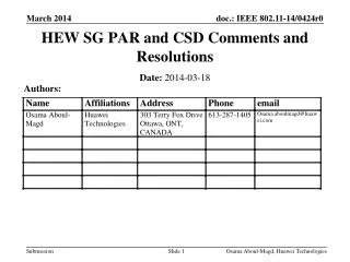 HEW SG PAR and CSD Comments and Resolutions