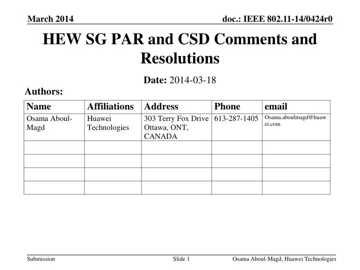 hew sg par and csd comments and resolutions