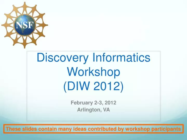 discovery informatics workshop diw 2012