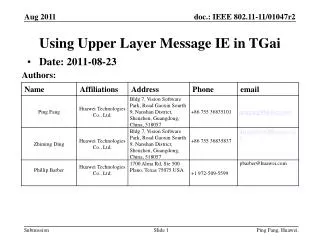 Using Upper Layer Message IE in TGai