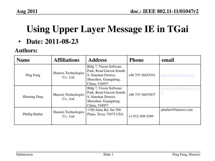 using upper layer message ie in tgai