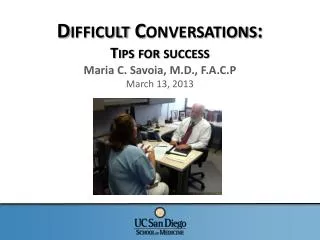 Difficult Conversations: Tips for success Maria C. Savoia, M.D., F.A.C.P March 13, 2013