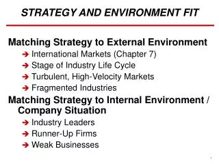 STRATEGY AND ENVIRONMENT FIT