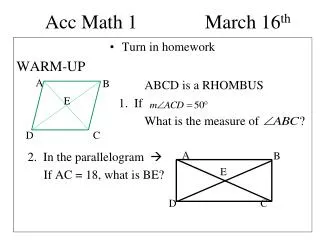 Acc Math 1	 		March 16 th