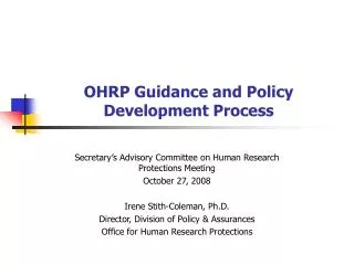 OHRP Guidance and Policy Development Process