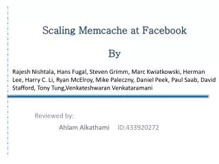 Scaling Memcache at Facebook By