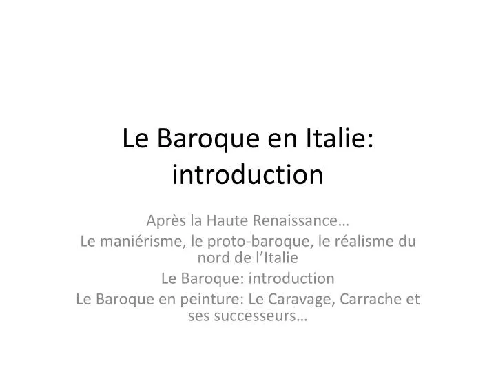 le baroque en italie introduction