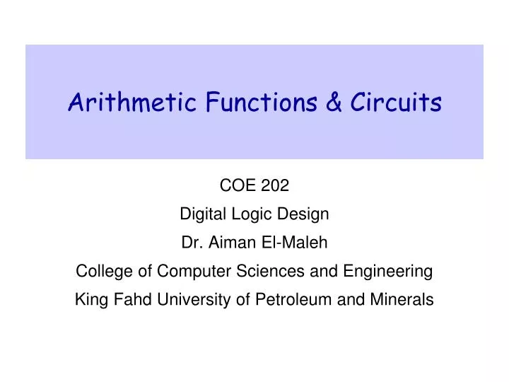 arithmetic functions circuits