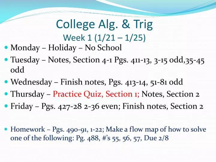 college alg trig week 1 1 21 1 25