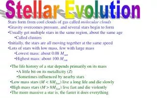 The life history of a star depends primarily on its mass A little bit on its metallicity ( Z )