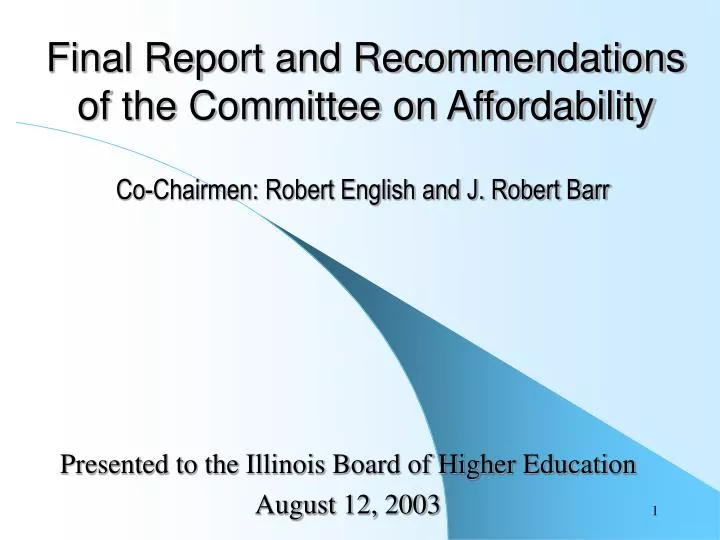 final report and recommendations of the committee on affordability