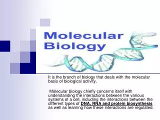 It is the branch of biology that deals with the molecular basis of biological activity.