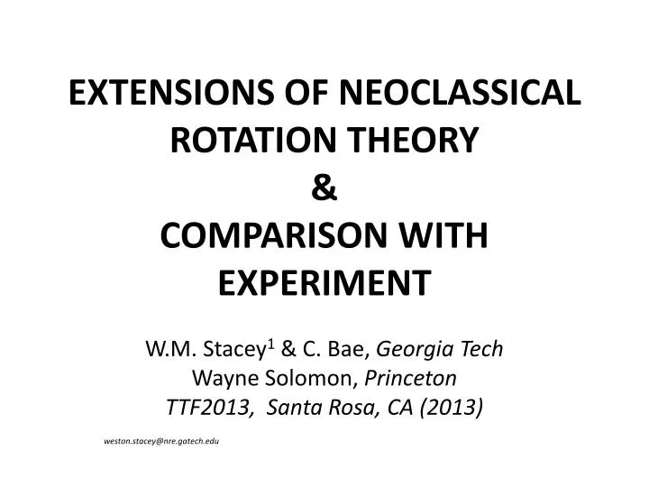 extensions of neoclassical rotation theory comparison with experiment