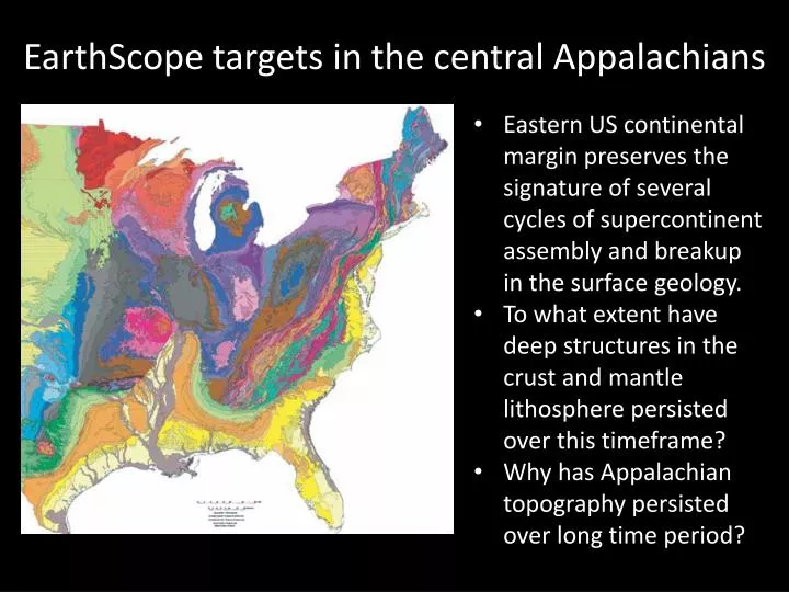 earthscope targets in the central appalachians