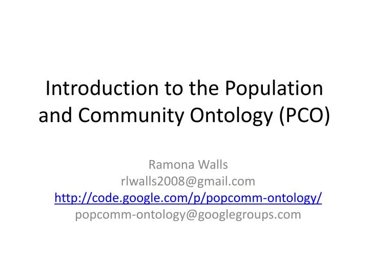 introduction to the population and community ontology pco