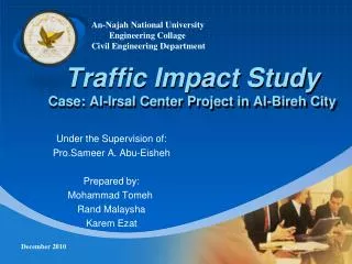 Traffic Impact Study Case: Al- Irsal Center Project in Al- Bireh City